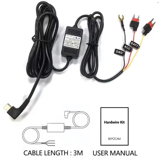 5V3A Car Dash Cam DVR 12-24V Hardwire Cable Kit Step-Down Line Type-C USB Interface Charger For AZDOME M550 Pro M300S Dashcam