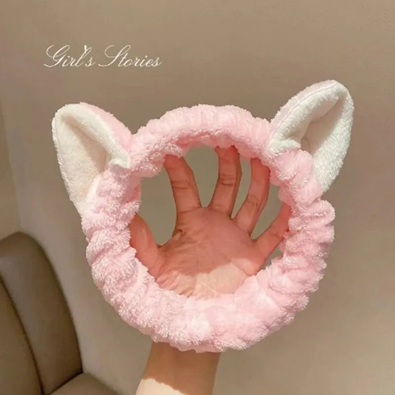 Cute Cat Spa Headband – Soft Coral Fleece Headband for Skincare, Makeup & Washing Face