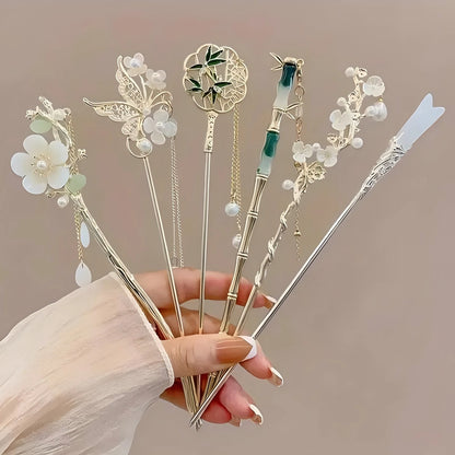 Chinese Style Tassel Hair Stick & Floral Hairpin – Traditional Hair Clip for Women