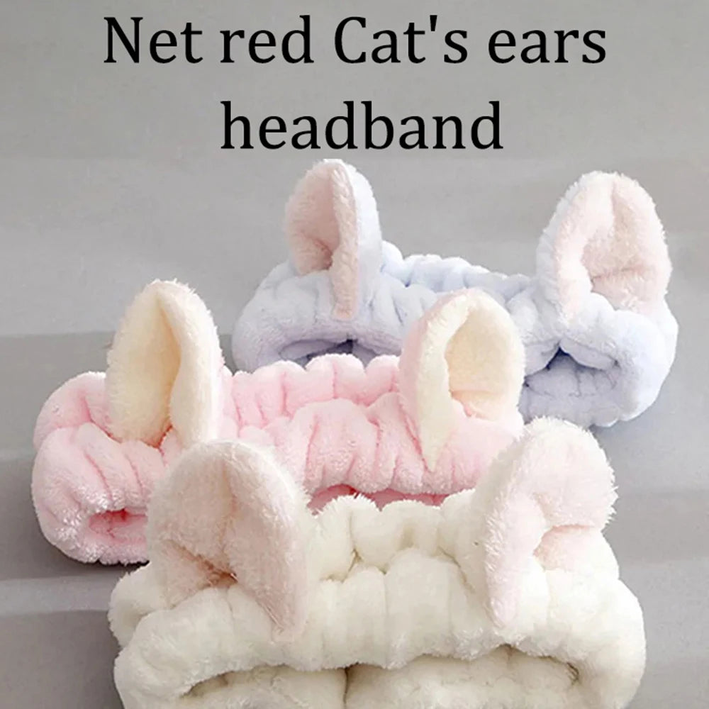 Cute Cat Spa Headband – Soft Coral Fleece Headband for Skincare, Makeup & Washing Face