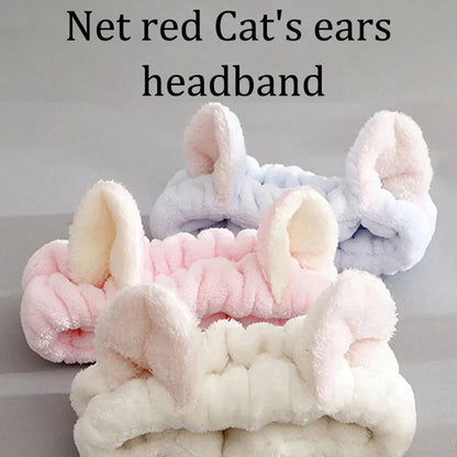 Cute Cat Spa Headband – Soft Coral Fleece Headband for Skincare, Makeup & Washing Face