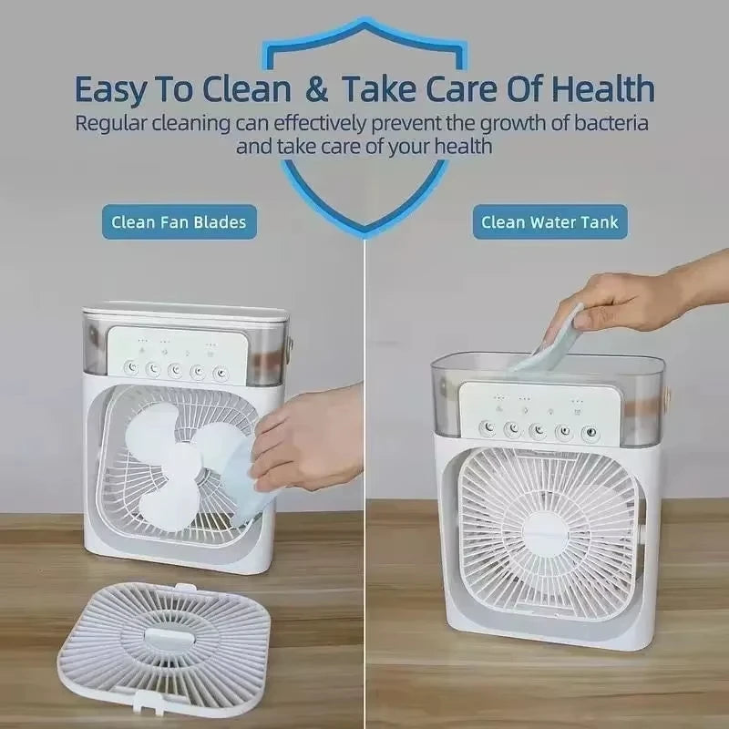 3 In 1 New Fan AIr Conditioner Household Small Air Cooler LED Night Light Portable Humidifier Air Adjustment Fan Office Home Fan