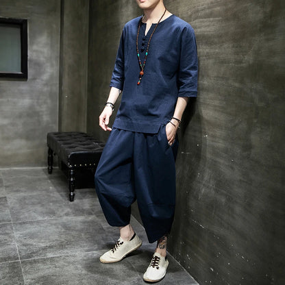 Men's Japanese Kimono Two-Piece Set – Harajuku Yukata Cardigan Suit