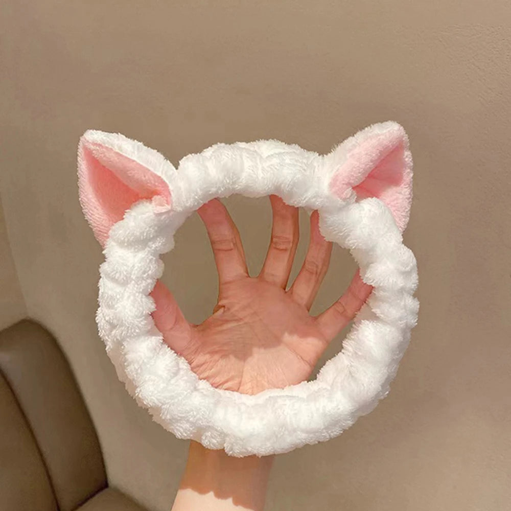 Cute Cat Spa Headband – Soft Coral Fleece Headband for Skincare, Makeup & Washing Face