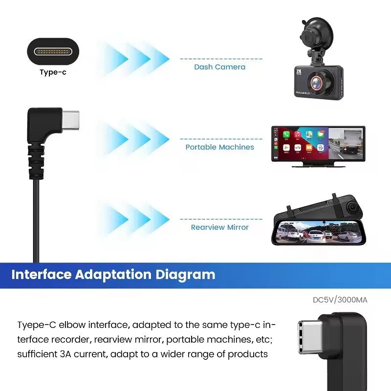 for AZDOME M550 Pro 3 Wire ACC Detection Hardwire Kit 12V/24V to 5V 3A Type-C USB Car Charger Dash Cam 24 Hour Parking Monitor