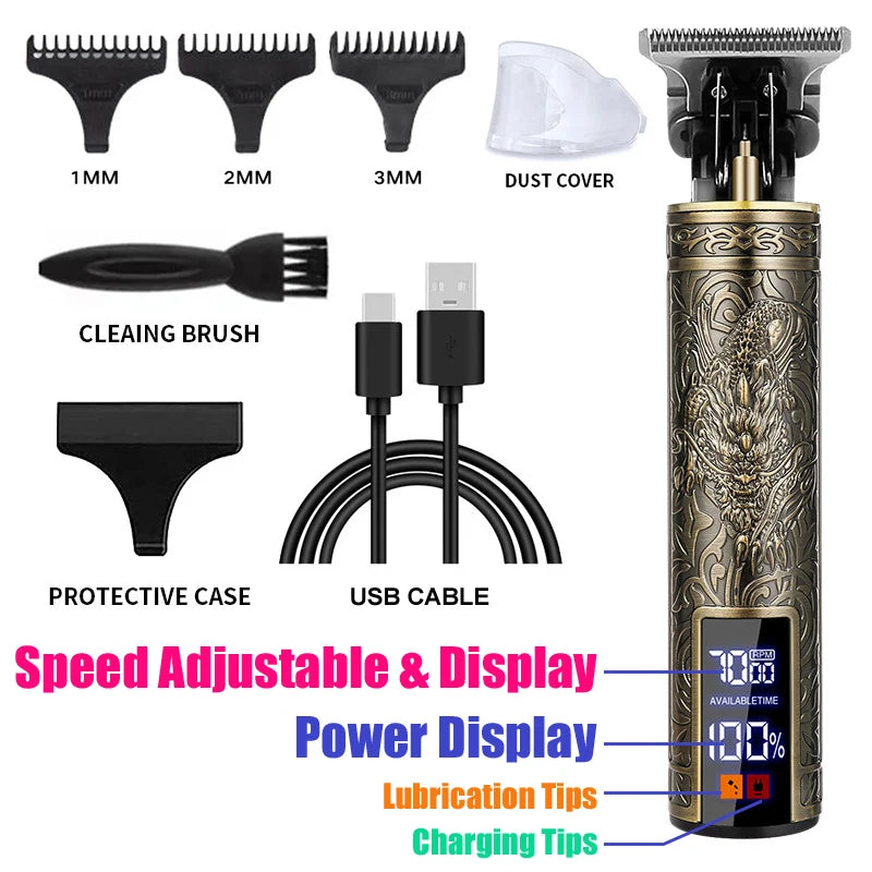 Vintage T9 Hair Clipper & Beard Shaver – Rechargeable Cordless Grooming Trimmer for Men