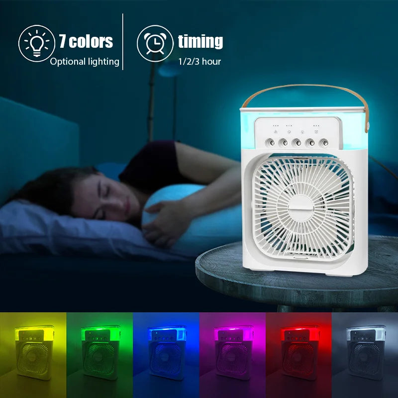 Portable 3-in-1 Mini Air Cooler Fan with LED Night Light & Humidifier (Single Speed)