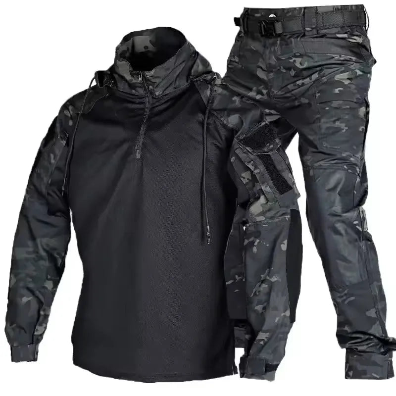 Men's Outdoor Tactical Suit – Wear-Resistant Combat Shirt & Hood Pants