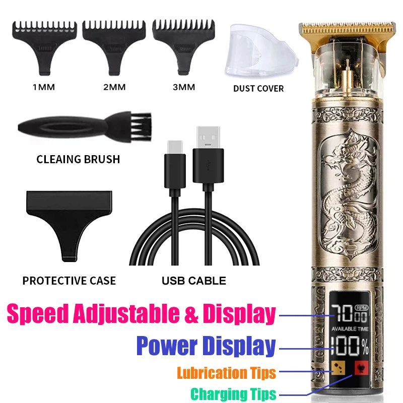 Vintage T9 Hair Clipper & Beard Shaver – Rechargeable Cordless Grooming Trimmer for Men