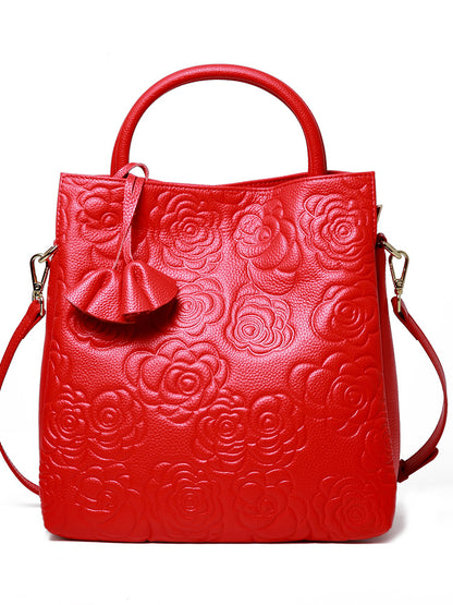 Genuine Leather Women's Bag Genuine Goods Cowhide Bag 2025 New Camellia Flower Handbag Fashion Large Bag Shoulder Crossbody Bag
