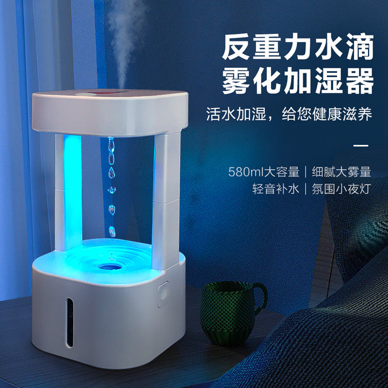 Drip Humidifier Anti-gravity Water Drop Backflow Spray Atomizer LED Colorful Night Light APP Remote Control