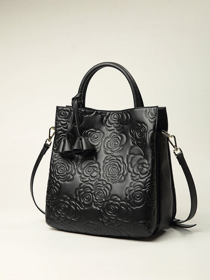 Genuine Leather Women's Bag Genuine Goods Cowhide Bag 2025 New Camellia Flower Handbag Fashion Large Bag Shoulder Crossbody Bag