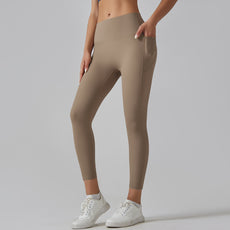 High Waist Nude Yoga Pants Women's Seamless Quick-drying Tight Pocket Running Brushed Fitness Pants Hip Lifting Sports Yoga Clothes