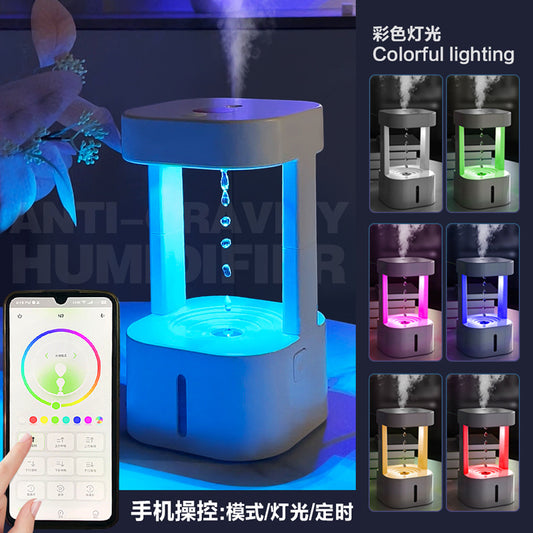 Drip Humidifier Anti-gravity Water Drop Backflow Spray Atomizer LED Colorful Night Light APP Remote Control