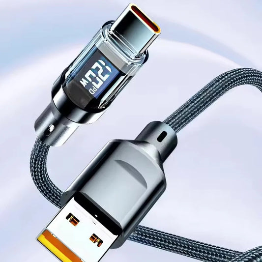 120W Type C Fast Charging Cables 6A USB to Type C Data Cord For Samsung Xiaomi ONEPLUS POCO With Led Digital Display USB C Cable