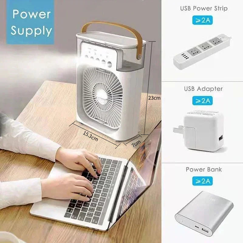 Portable 3-in-1 Fan Air Cooler with LED Night Light & Humidifier