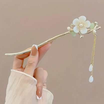 Chinese Style Tassel Hair Stick & Floral Hairpin – Traditional Hair Clip for Women