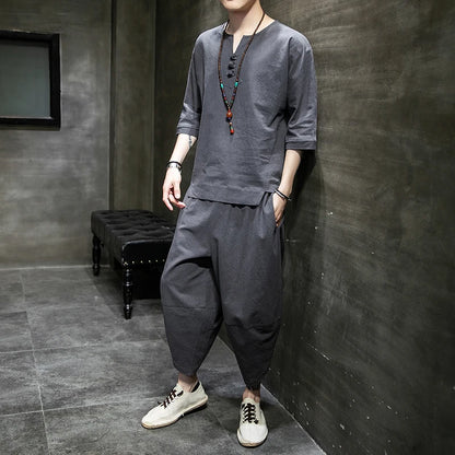 Men's Japanese Kimono Two-Piece Set – Harajuku Yukata Cardigan Suit