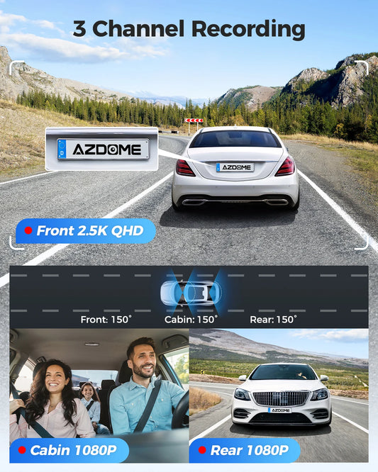 AZDOME Dash Cam M590 4K WDR Built-in GPS Wifi Car DVR 3-channel Record Loop Recording 24H Parking Monitor Support Rear Cam