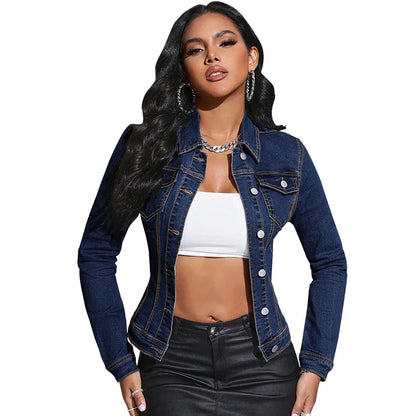 Women Coat Single Breasted Denim Jackets Slim Fit Buttons Turn Down Collar Cardigan Streetwear Long Sleeve Solid Distresed