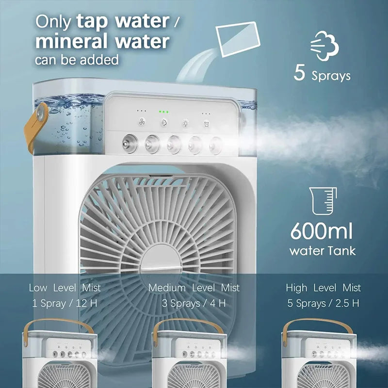 Portable 3-in-1 Mini Air Cooler Fan with LED Night Light & Humidifier (Single Speed)