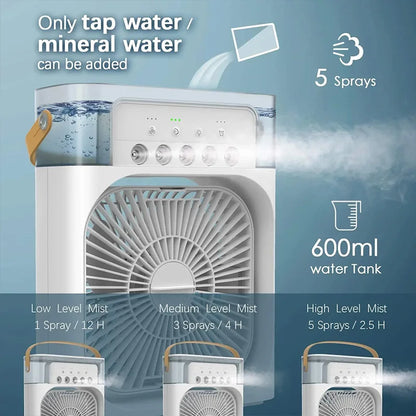 Portable 3-in-1 Mini Air Cooler Fan with LED Night Light & Humidifier (Single Speed)