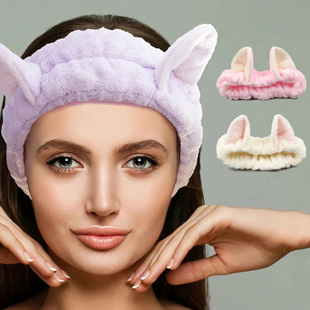 Cute Cat Spa Headband – Soft Coral Fleece Headband for Skincare, Makeup & Washing Face