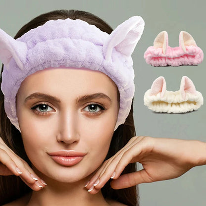 Cute Cat Spa Headband – Soft Coral Fleece Headband for Skincare, Makeup & Washing Face