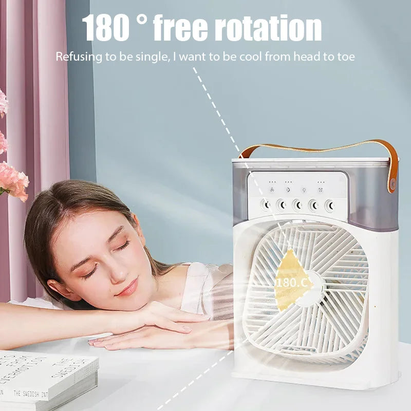 Portable 3-in-1 Mini Air Cooler Fan with LED Night Light & Humidifier (Single Speed)