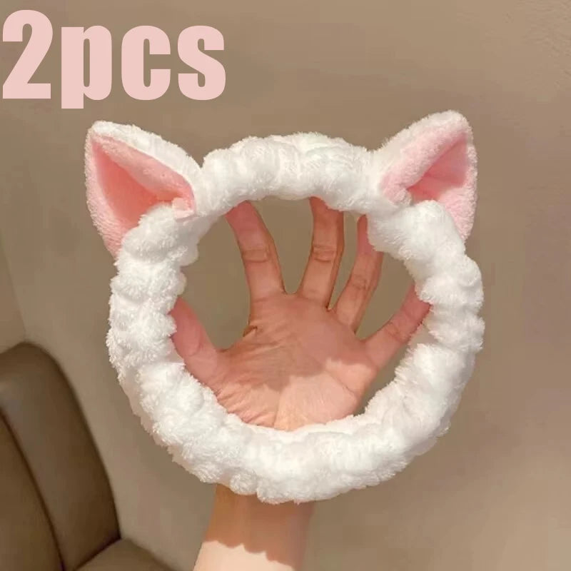 Cute Cat Spa Headband – Soft Coral Fleece Headband for Skincare, Makeup & Washing Face