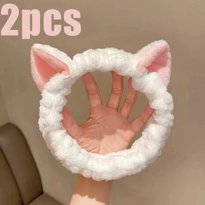 Cute Cat Spa Headband – Soft Coral Fleece Headband for Skincare, Makeup & Washing Face