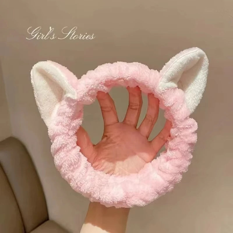 Cute Cat Spa Headband – Soft Coral Fleece Headband for Skincare, Makeup & Washing Face