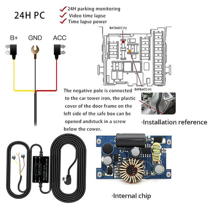for AZDOME M550 Pro 3 Wire ACC Detection Hardwire Kit 12V/24V to 5V 3A Type-C USB Car Charger Dash Cam 24 Hour Parking Monitor